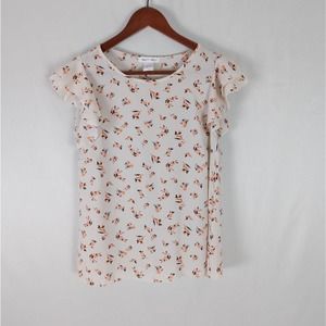 Miley + Molly Juniors Blouse Small Top Floral Short Sleeve Round‎ Neck Sheer
